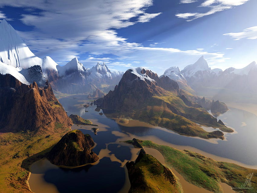 panorama, sea, sky, nature, mountains HD wallpaper