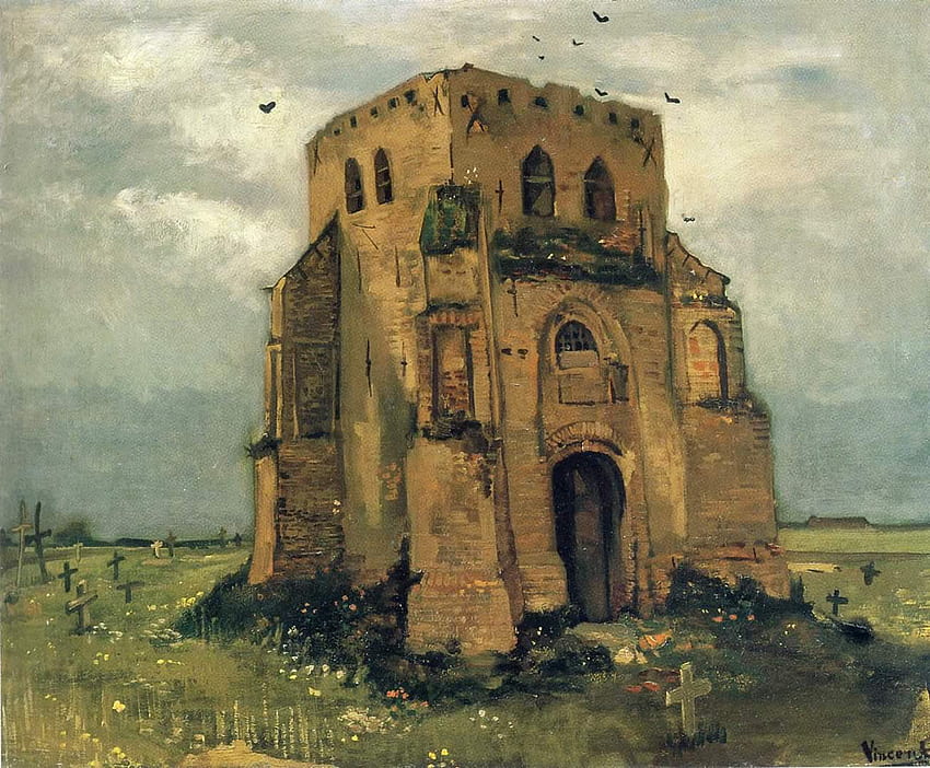 Campo cementerio y antigua torre de la iglesia - Vincent van Gogh fondo de pantalla