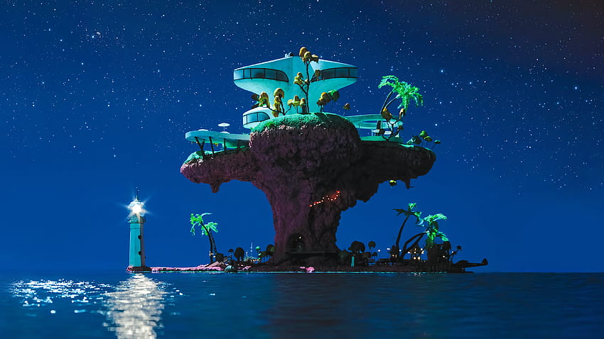 Gorillaz - Plastic Beach Night Version, Nachtstrand HD-Hintergrundbild
