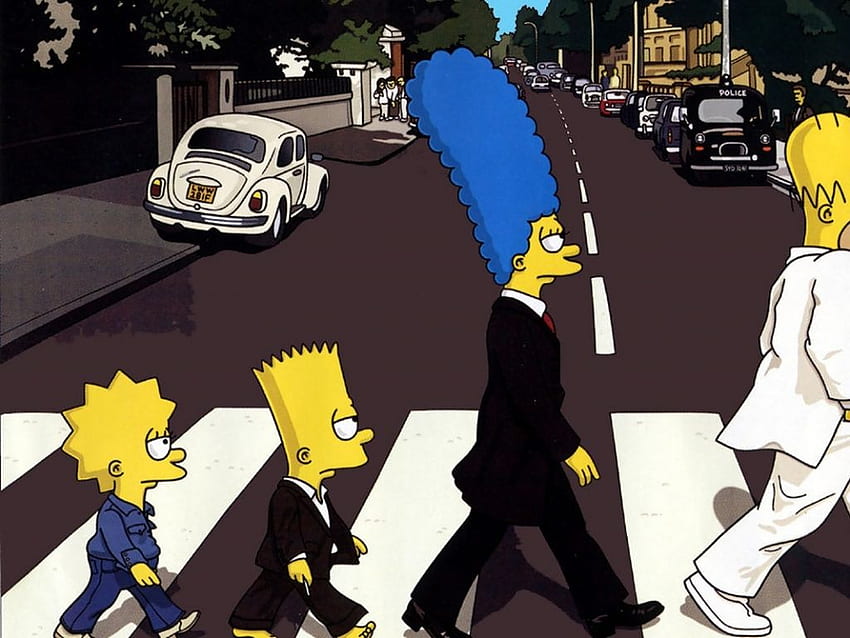การ์ตูน Abbey Road ล้อเลียน The Simpsons the Beatles วอลล์เปเปอร์ HD