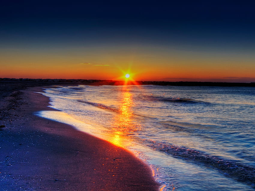 Fine di una splendida giornata, cielo, natura, tramonto, spiaggia Sfondo HD