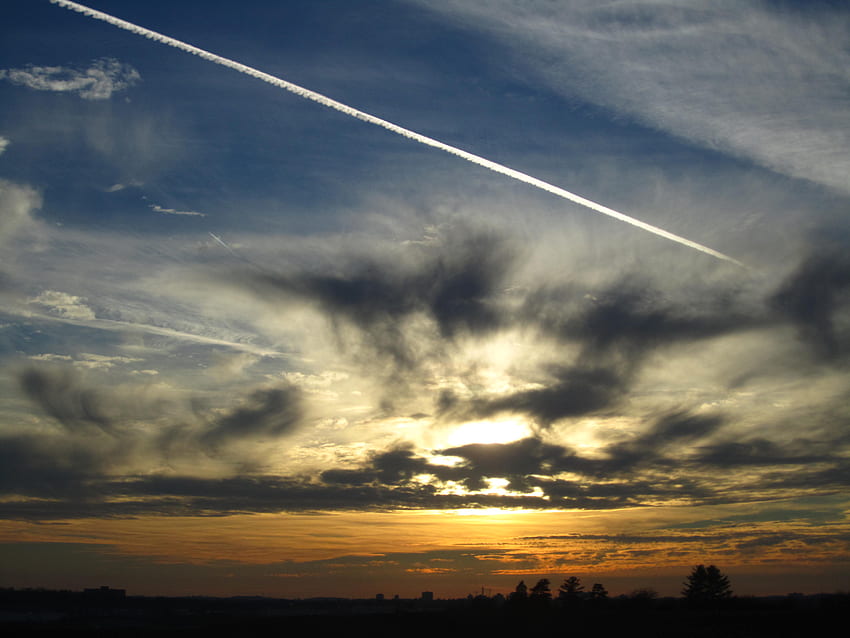 God's Grace on Earth, blue, white, wisp, clouds, plane, sunset HD wallpaper