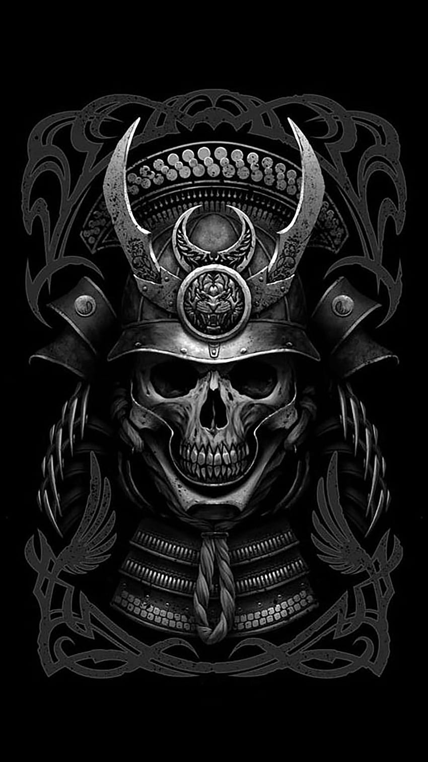 Black Ink Samurai Skull With Lotus Tattoo Design HD phone wallpaper  Pxfuel