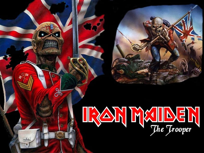 Iron Maiden Eddy, blue, black, british, trooper, iron, england, britain, eddy, red, maiden, metal HD wallpaper