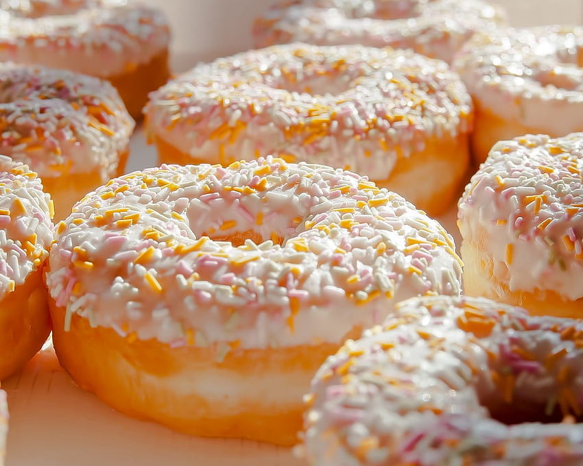 rosquinhas, macro, aspersão, fundo doce padrão 5:4, Sprinkle Donut papel de parede HD