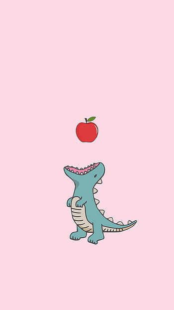 Funny dinosaur, apple, pastel, pink, dino, cute HD phone wallpaper ...
