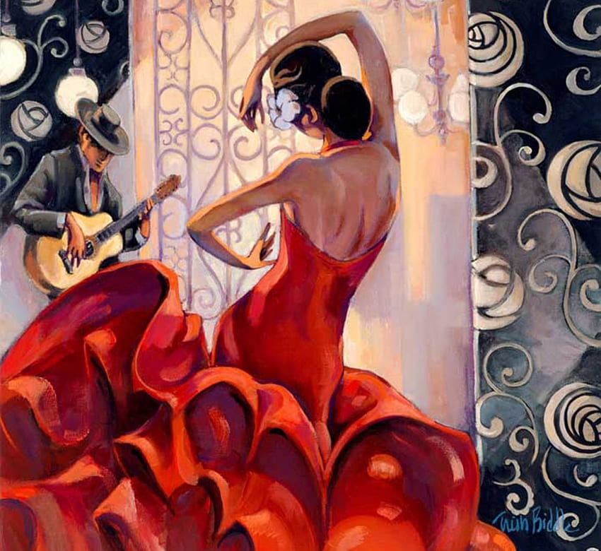 flamenco, beautiful, paintings, people, art HD wallpaper