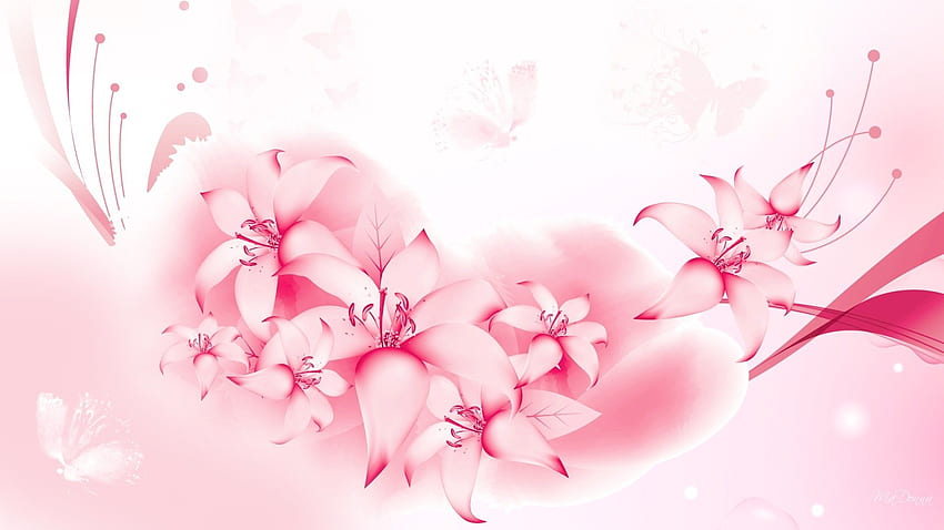 花: 蝶 ソフト ユリ 春の花 抽象 夏 ピンク、蝶 抽象 高画質の壁紙