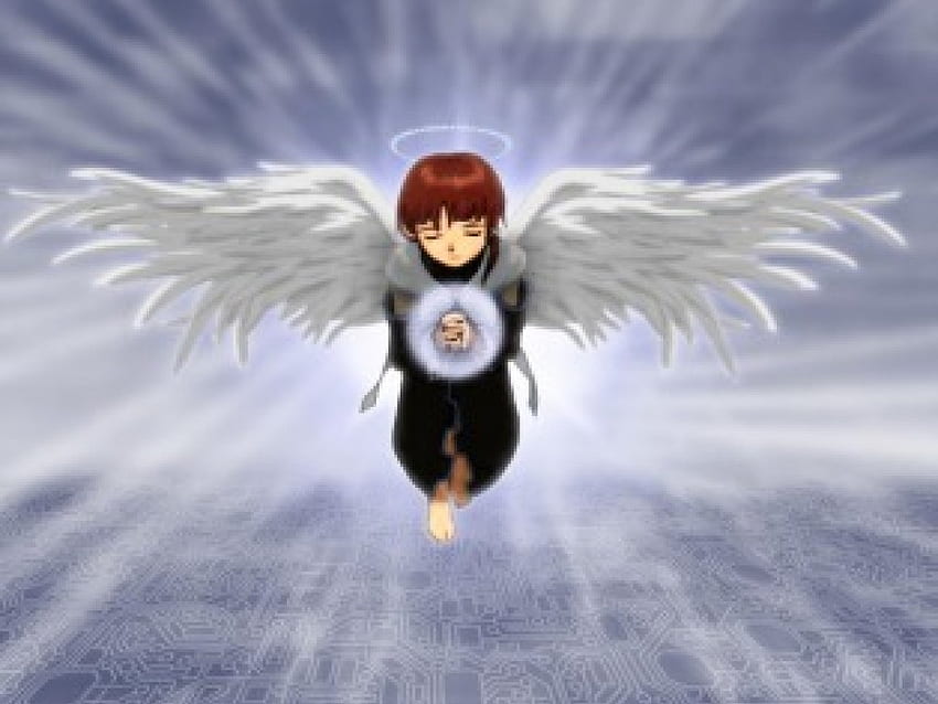 Kleinster Engel, Sonnenschein, Flügel, geflügelt, Anime, Wolken, Heiligenschein, Himmel HD-Hintergrundbild