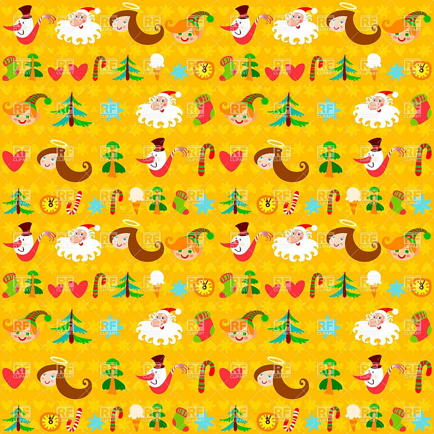 Kertas pembungkus Natal kuning dengan simbol liburan Stok Vektor wallpaper ponsel HD