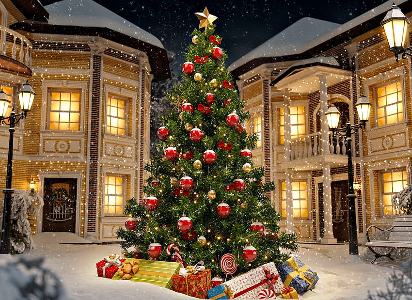 Коледно дърво, красиво, Коледа, изкуство, дърво HD тапет