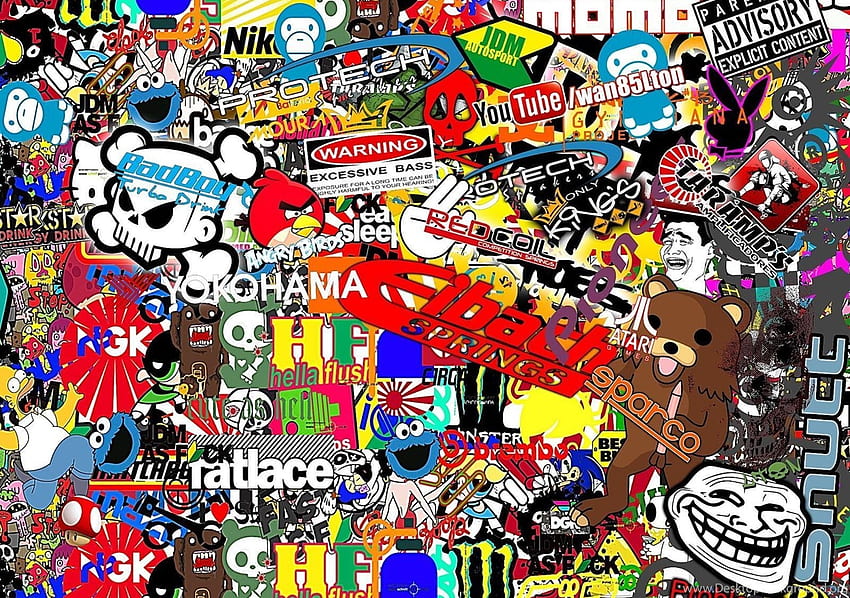 bom stiker , desain grafis, seni, fon, kolase, montase, seni visual, graphy, ilustrasi, seni psychedelic, warna-warni - cium, Marvel Sticker Bomb Wallpaper HD