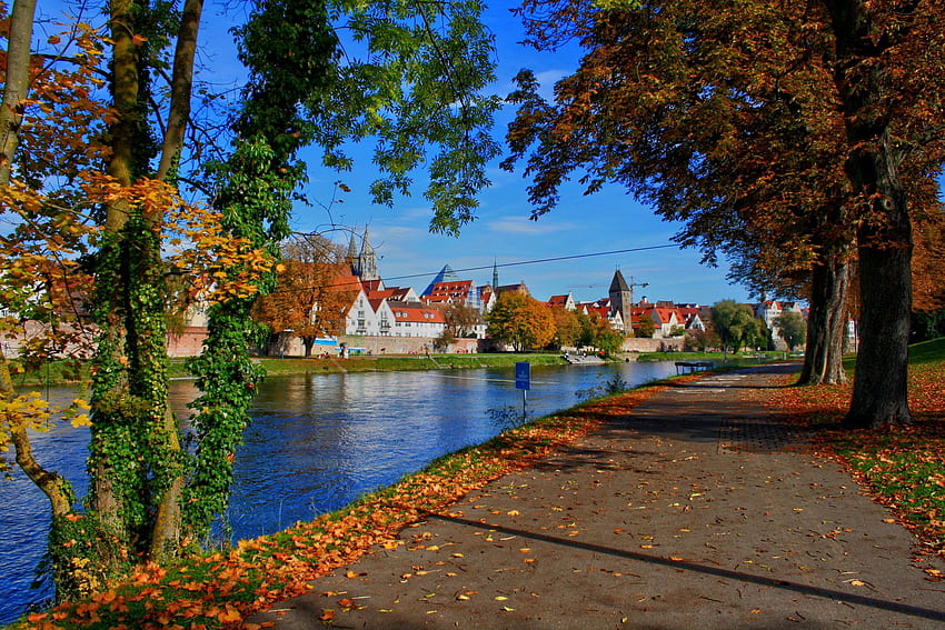 germany, City, Bavaria, Ulm, Autumn, River / and Mobile Background HD wallpaper