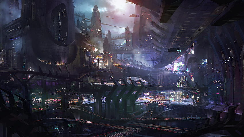 Ciudad cibernética futurista fondo de pantalla