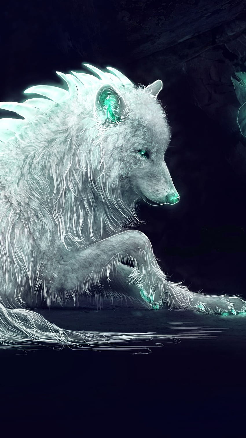 Seni Penggemar Serigala Putih Dalam Resolusi. Serigala dengan mata biru, Serigala Fantasi, Serigala Putih, Serigala Legendaris wallpaper ponsel HD