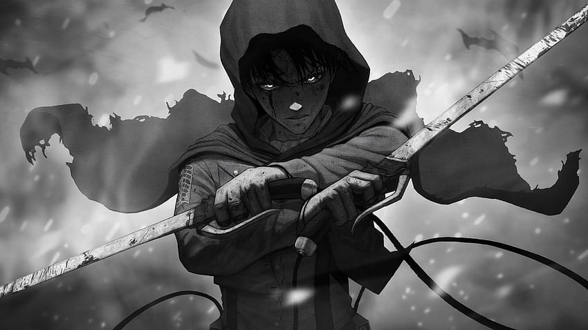 Attack On Titan Levi Ackerman con la cara llena de espadas cubiertas con tela negra Anime fondo de pantalla