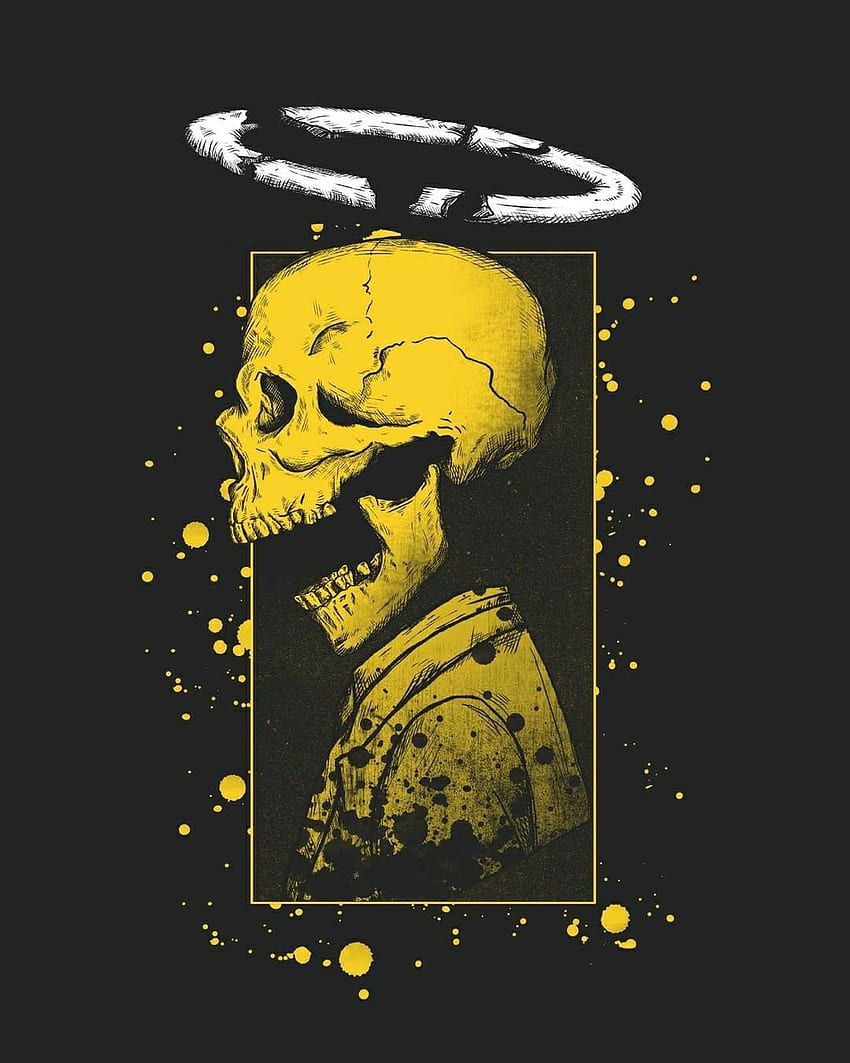 yellow skull, art, death, angel HD phone wallpaper