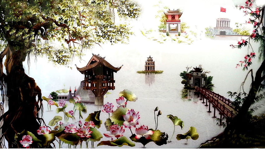 Pintura de bordado vietnamita - el arte único fondo de pantalla