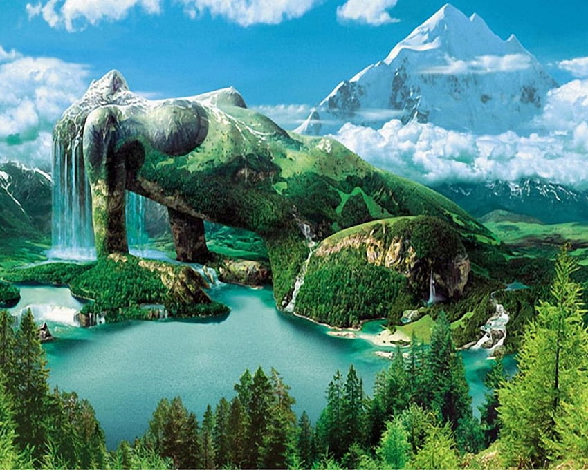 ภูเขาวิเศษ แฟนตาซี 3 มิติ ศิลปะ วอลล์เปเปอร์ HD