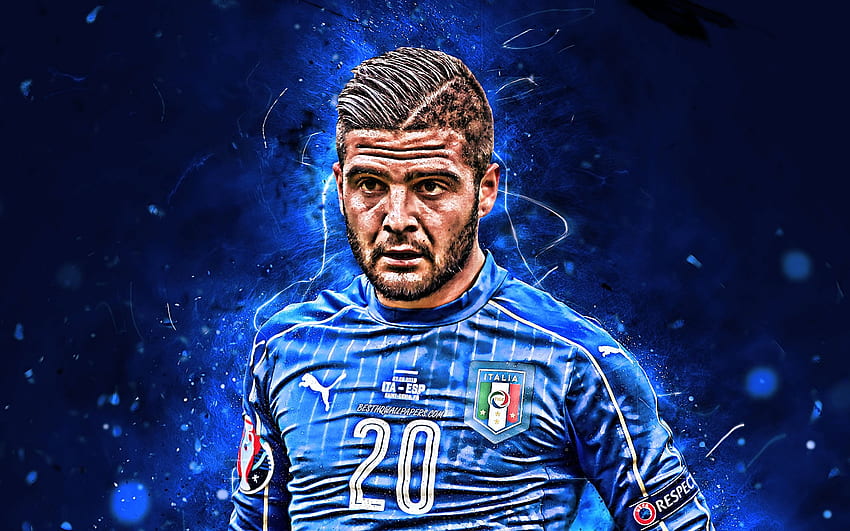 Lorenzo Insigne、クローズアップ、イタリア代表チーム、サッカー、サッカー選手、ネオンライト、Insigne、解像度を持つイタリアのサッカーチーム。 高品質 高画質の壁紙