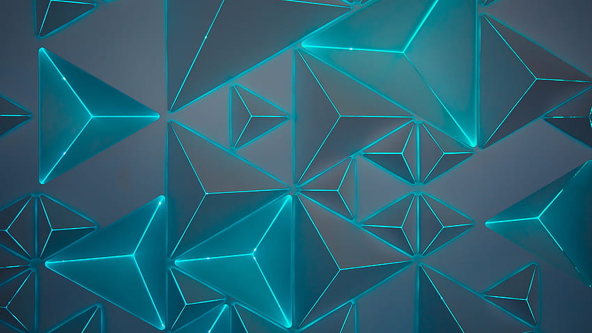 Triángulos del Pentágono verde azulado turquesa neón geométricos. fondo de pantalla