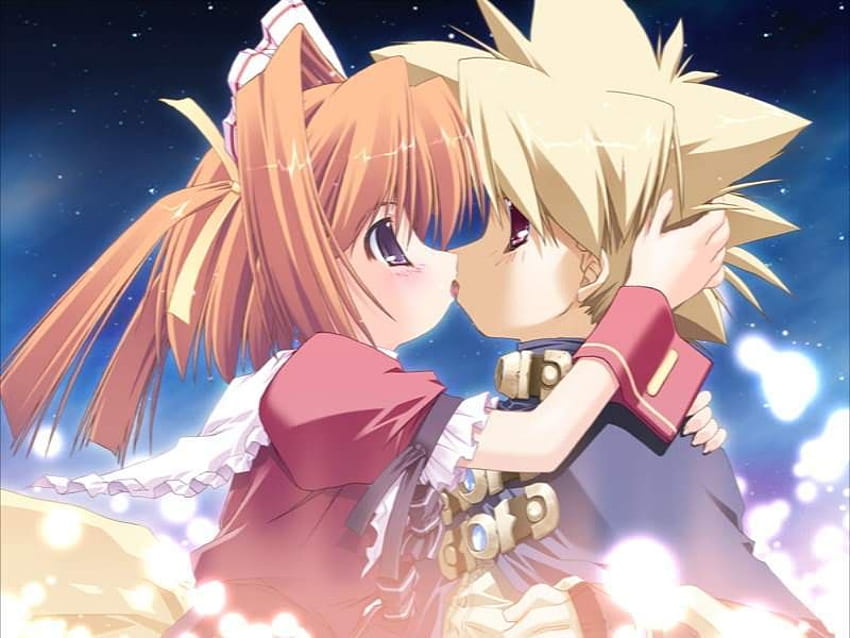 Erster Kuss, bunt, andere, Mädchen, Chrono, Anime, Junge, Paar, Kuss, Blasen HD-Hintergrundbild