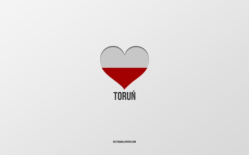 I Love Torun, Polish cities, Day of Torun, gray background, Torun, Poland, Polish flag heart, favorite cities, Love Torun HD wallpaper