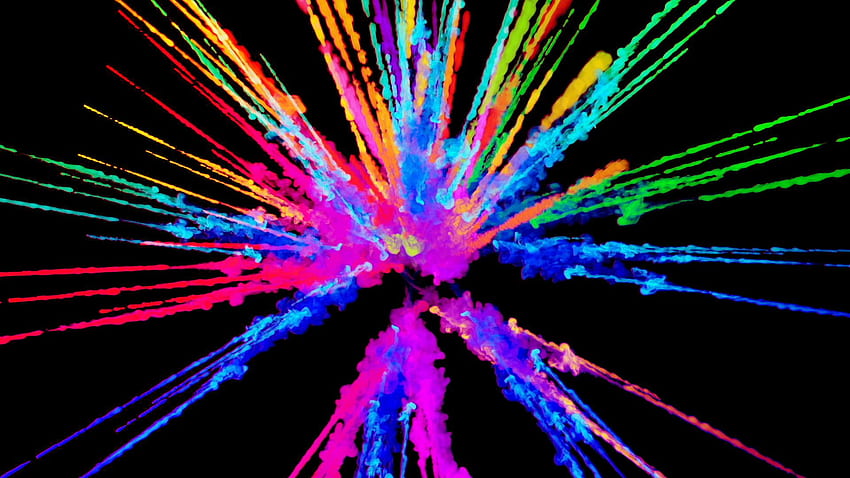 Kembang api cat, ledakan bubuk berwarna-warni terisolasi di latar belakang hitam. Rekaman Stok 3D Wallpaper HD