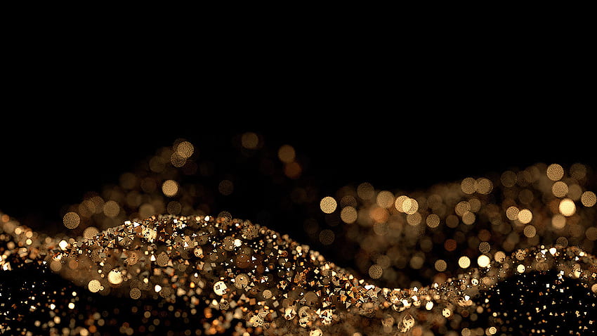 Latar belakang hitam yang indah dengan partikel, Partikel Emas Wallpaper HD