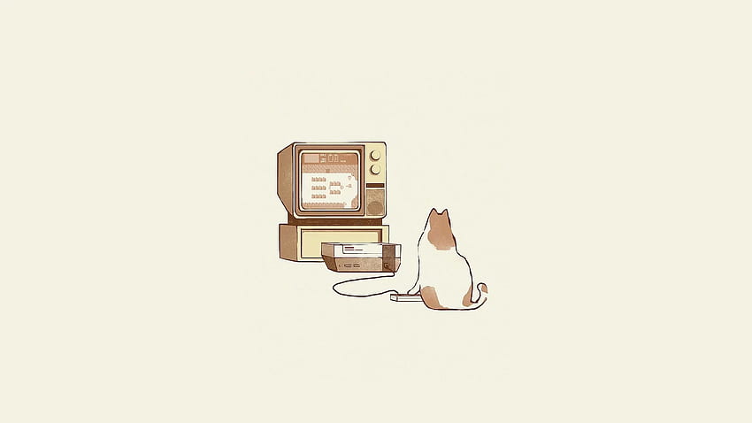 Ilustrasi, Minimalis, Kucing, Kucing Estetis Wallpaper HD