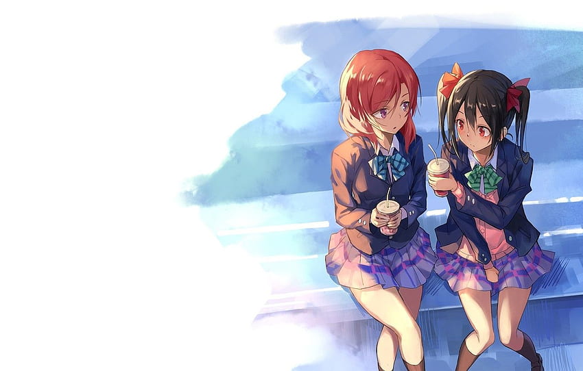 Glass, Red, Drink, Bow, School Uniform - Anime Girl School Uniforms HD wallpaper