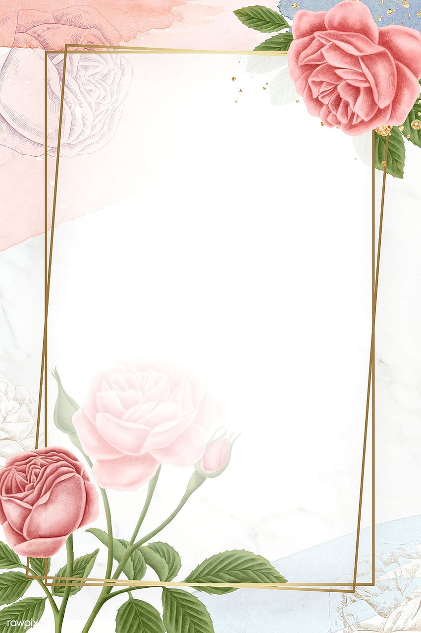 ilustracja premium telefonu komórkowego Blooming Rose Floral Frame w 2020 roku. Kwiatowy tło, kwiatowy plakat, różowe złoto Tapeta na telefon HD