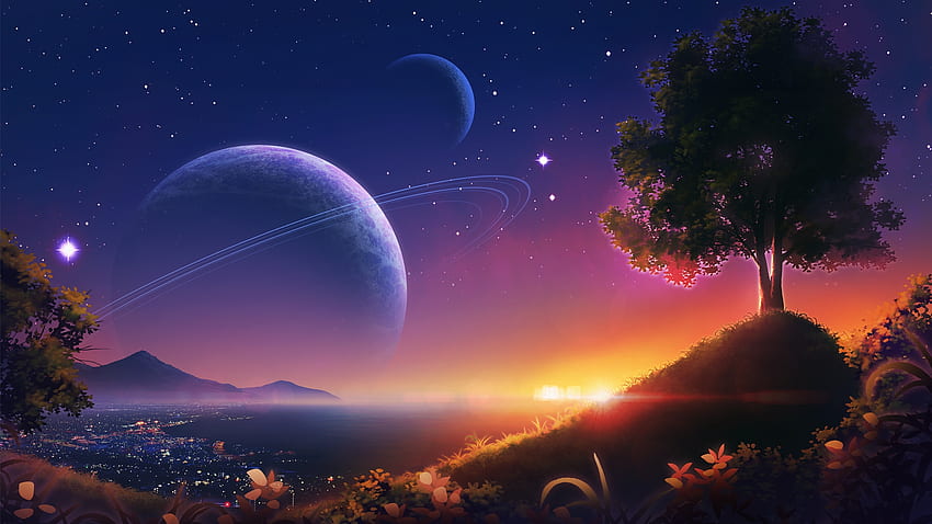 Anime Night Scene, Planets, Sky, Stars, Scenic for , Amazing Night Scenery  HD wallpaper | Pxfuel