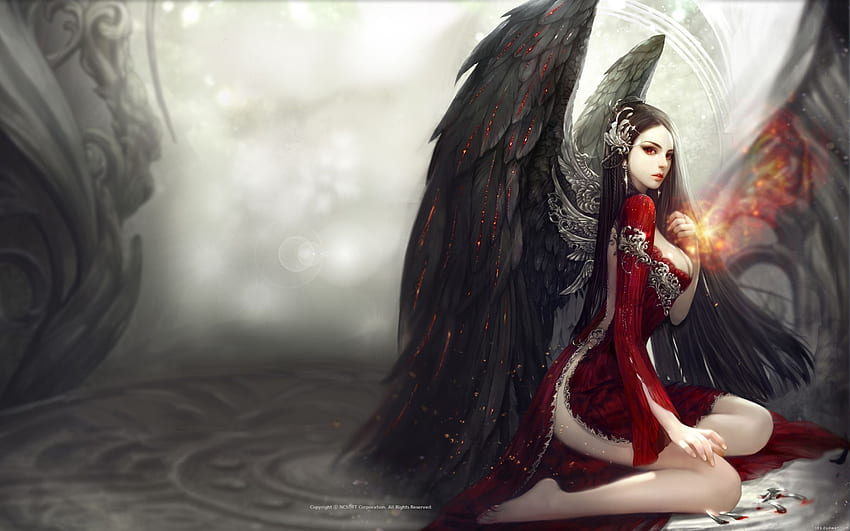 Aion Online, Fallen Angel, Dark Wings, Red HD wallpaper