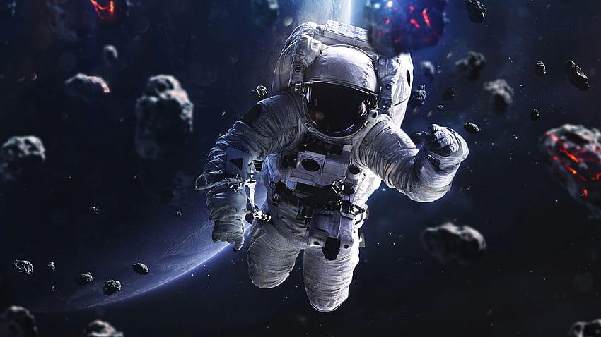Astronauta che galleggia intorno agli asteroidi Ultra, Astronauta che galleggia nello spazio Sfondo HD