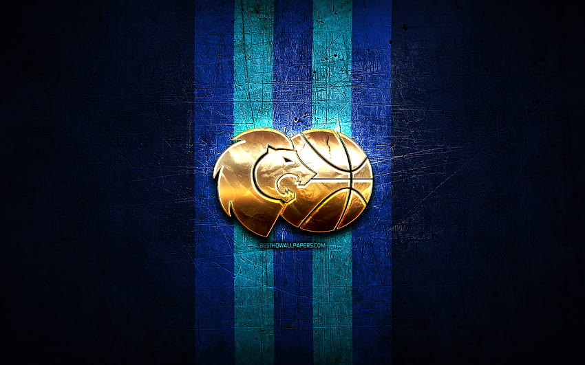CB Breogan, golden logo, ACB, blue metal background, spanish basketball team, CB Breogan logo, basketball, Rio Breogan HD wallpaper