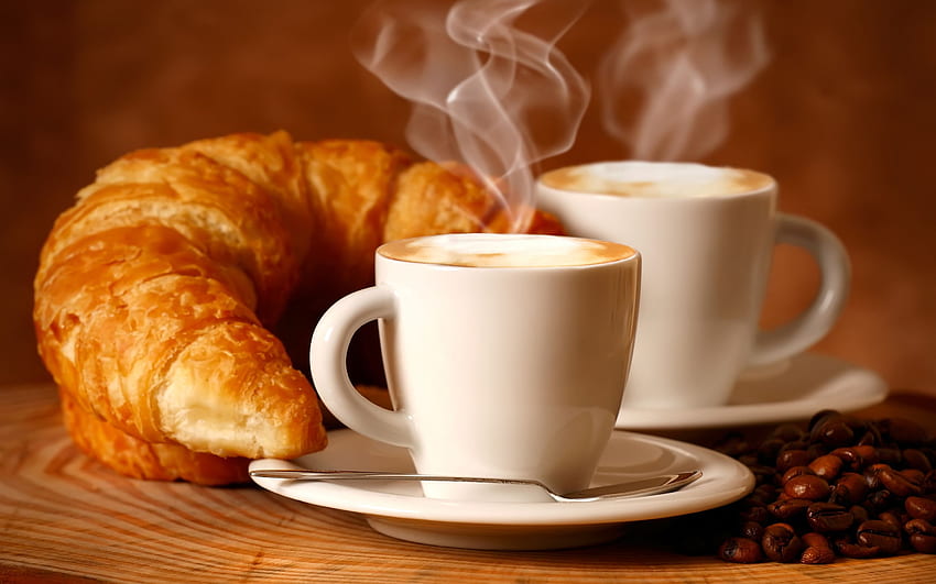 Croissants & Kaffee. Kahve, Mutlu, französisches Essen HD-Hintergrundbild