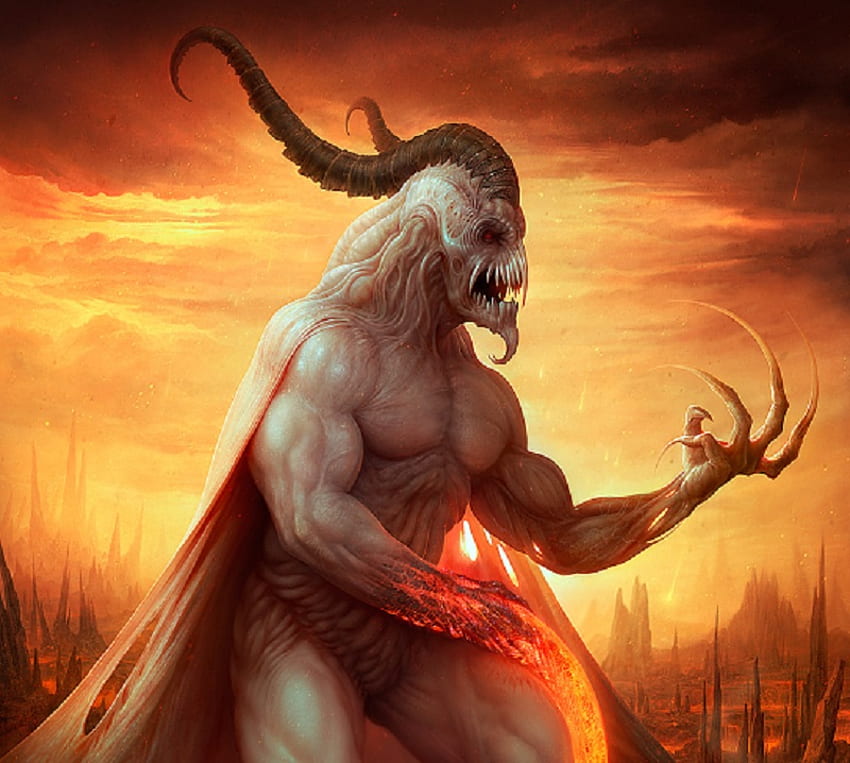 Evil Walks The Earth, teeth, horns, muscles, fantasy, claws, evil, character HD wallpaper
