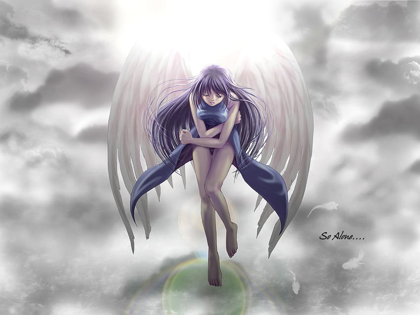 Angel, clouds, girl, fantasy angel, anime HD wallpaper