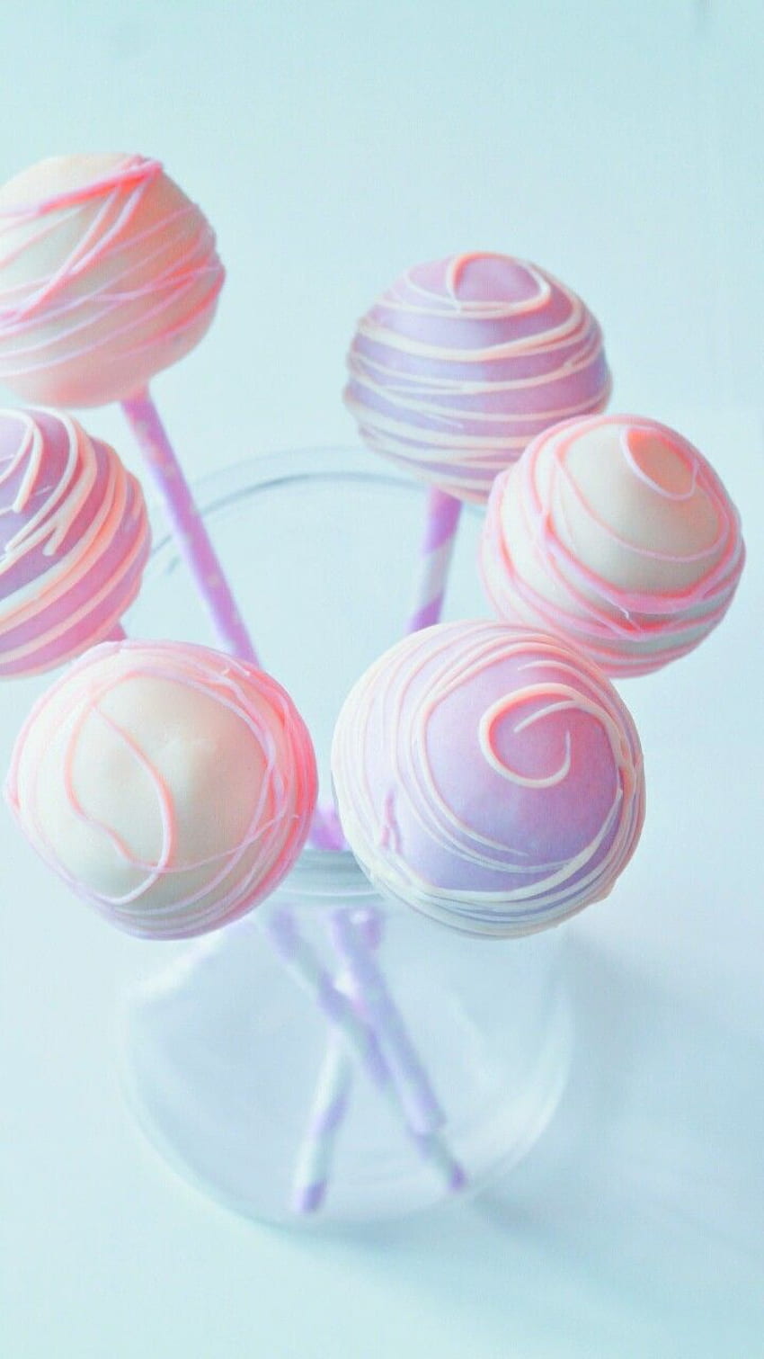 background, balls, beauty, blue background, candies, candy, candy pop, delicious, design, dessert, eat me, food, pastel, pink, style, sugar, sweet, sweets, , , we heart it, yummy, purple background, pastel color, beautiful, Cake Pops HD phone wallpaper