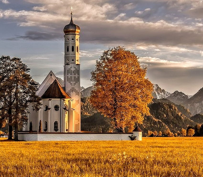 “ Schwangau, บาวาเรีย, เยอรมนี”, ฤดูใบไม้ร่วง, เยอรมนี, , โบสถ์ วอลล์เปเปอร์ HD