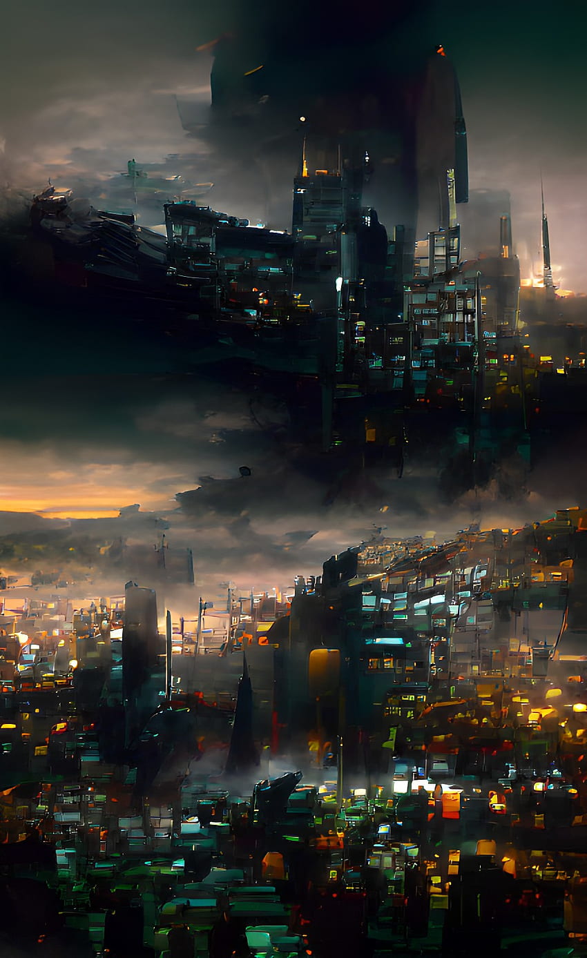Dark City, изкуство, бъдеще, готино, ai, Black, облаци, батман, аниме HD тапет за телефон