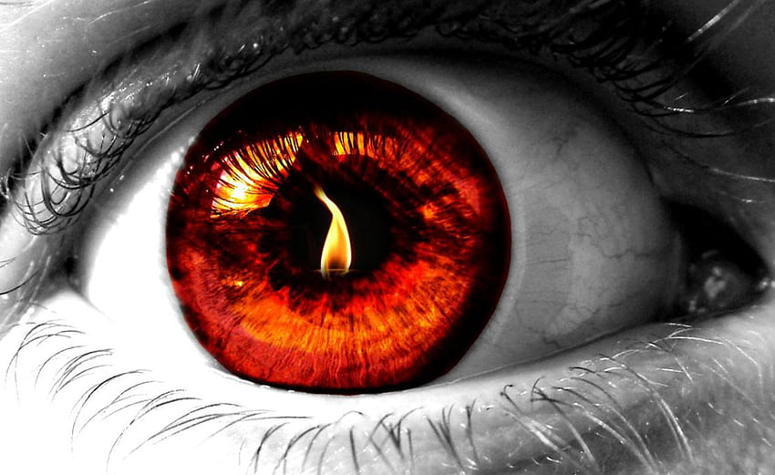 Огън в очите й, пламък, око, свещ, червено HD тапет