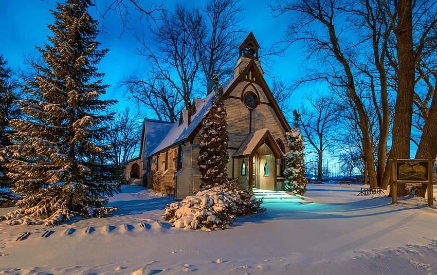 Winter Kirche, Winter, Frost, Wald, Kälte, Kirche, SkyPhoenixX1, Jahreszeit, Schnee, Gebäude, Bäume, Natur, Wald, Eis HD-Hintergrundbild
