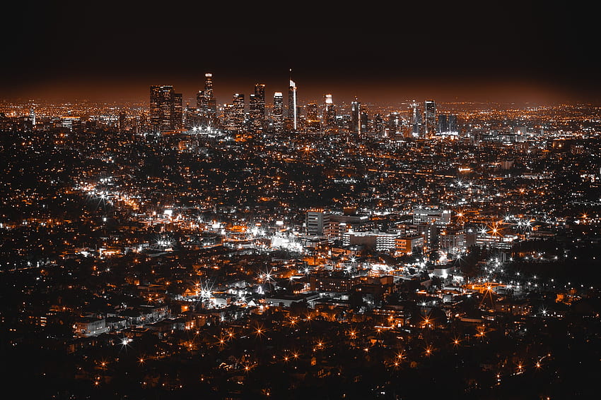 都市, アメリカ合衆国, 上からの眺め, 夜の街, アメリカ合衆国, ロサンゼルス 高画質の壁紙
