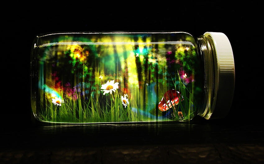 Abstract, Nature, Butterflies, Fantasy, Bank, Glass, Cap, Jar, Lid HD wallpaper