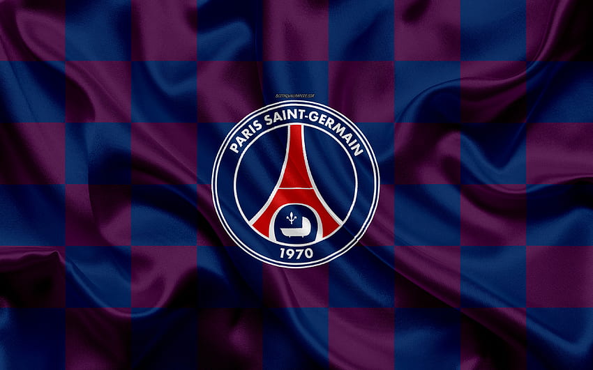 Paris Saint Germain, PSG, , Logo, Champion, Creative Art, Purple Blue Checkered Flag, French Football Club, Ligue 1, Emblem, Silk Texture, Paris, France, Football For With Resolution . High Quality, PSG HD wallpaper