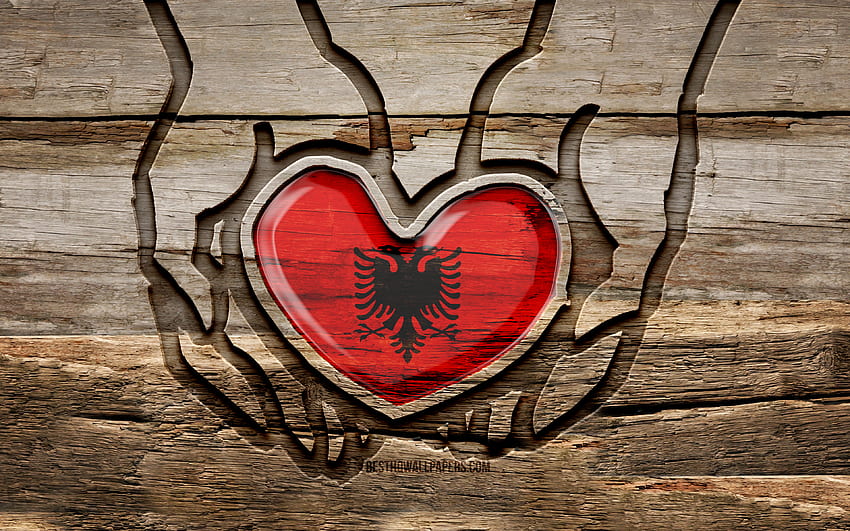 Saya suka Albania, , tangan ukiran kayu, Hari Albania, Bendera Albania, kreatif, bendera Albania, bendera Albania, bendera Albania di tangan, Jaga Albania, ukiran kayu, Eropa, Albania Wallpaper HD