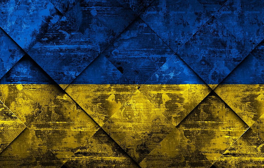 ヨーロッパ, ウクライナ, 旗, 国のシンボル, グランジ アート, ひし形グランジ テクスチャ, ウクライナの旗, ウクライナの旗, セクション текстуры 高画質の壁紙