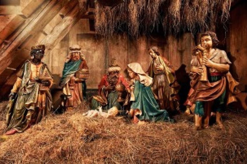 クリスマスの奇跡, アートワーク, 馬小屋, 両親, 賢者, 絵画, イエス 高画質の壁紙